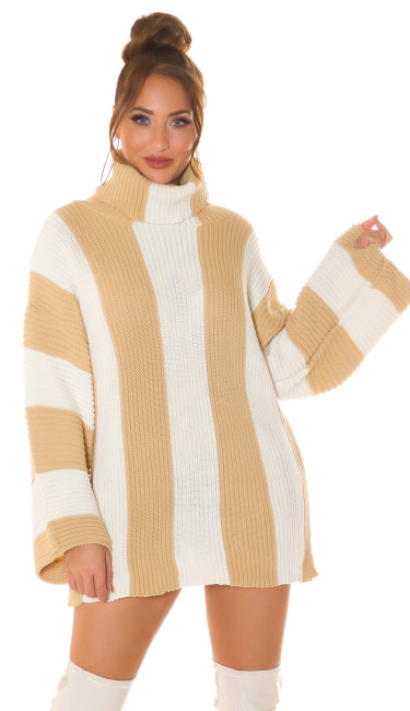 Trendy chunky knit dress with turtleneck Beige